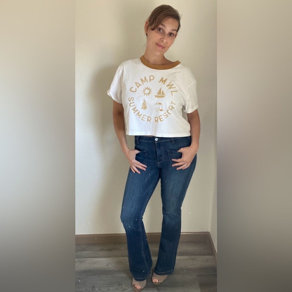 Madewell MWL Summer Camp Crop Cream Ivory Tan XL Athleisure